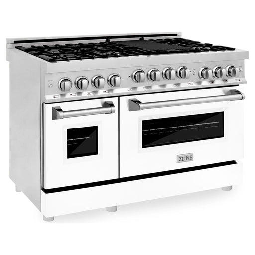 ZLINE 48 Inch 6.0 cu. ft. Gas Range in Stainless Steel and White Matte Door RG-WM-48