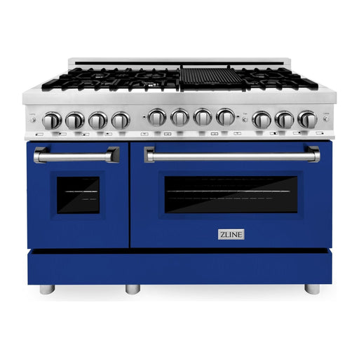 ZLINE 48 Inch 6.0 cu. ft. Range with Gas Stove and Gas Oven In Stainless Steel and Blue Gloss Door RG-BG-48