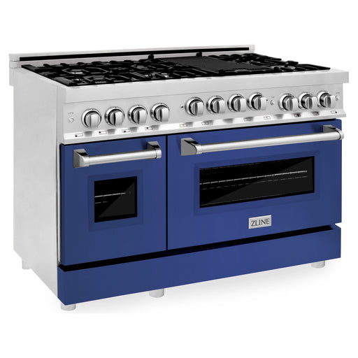 ZLINE Ranges ZLINE 48 Inch 6.0 cu. ft. Range with Gas Stove and Gas Oven In Stainless Steel and Blue Matte Door RG-BM-48