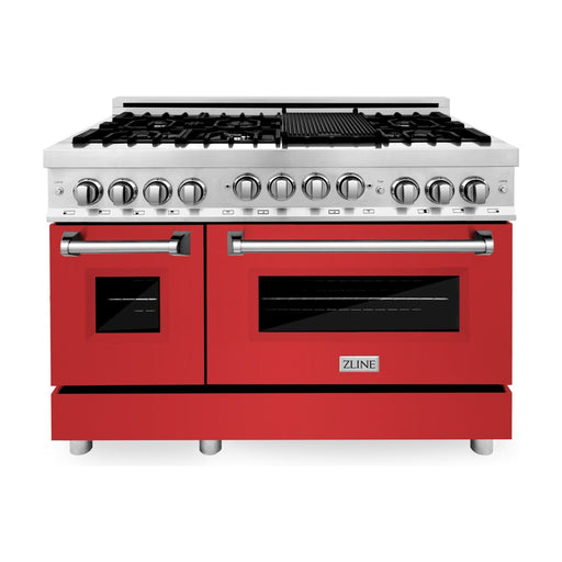 ZLINE Ranges ZLINE 48 Inch 6.0 cu. ft. Range with Gas Stove and Gas Oven In Stainless Steel and Red Matte Door RG-RM-48
