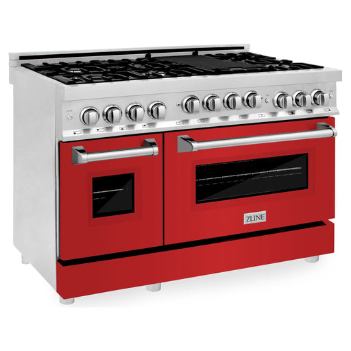 ZLINE Ranges ZLINE 48 Inch 6.0 cu. ft. Range with Gas Stove and Gas Oven In Stainless Steel and Red Matte Door RG-RM-48