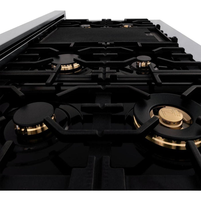 ZLINE 48 Inch Autograph Edition Gas Range in Stainless Steel with White Matte Door and Champagne Bronze Accents RGZ-WM-48-CB