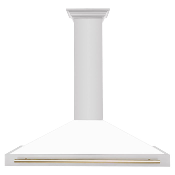 ZLINE 48 Inch Autograph Edition Stainless Steel Range Hood with White Matte Shell and Gold Handle, KB4STZ-WM48-G