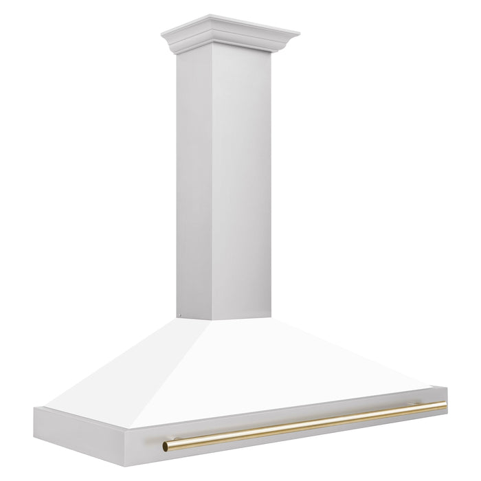 ZLINE 48 Inch Autograph Edition Stainless Steel Range Hood with White Matte Shell and Gold Handle, KB4STZ-WM48-G