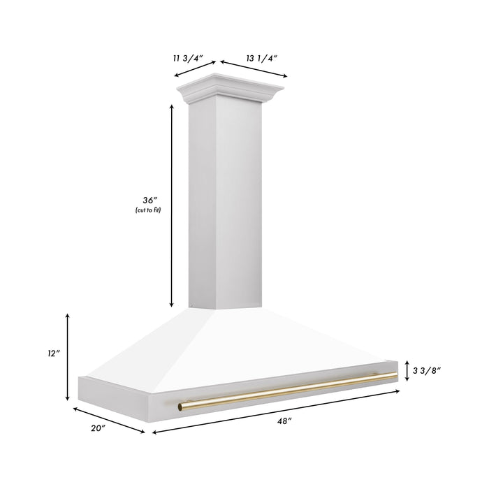 ZLINE 48 Inch Autograph Edition Stainless Steel Range Hood with White Matte Shell and Gold Handle, KB4STZ-WM48-G