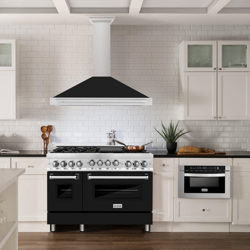 ZLINE 48 Inch DuraSnow® Stainless Steel Range Hood with Black Matte Shell and Stainless Steel Handle, KB4SNX-BLM-48