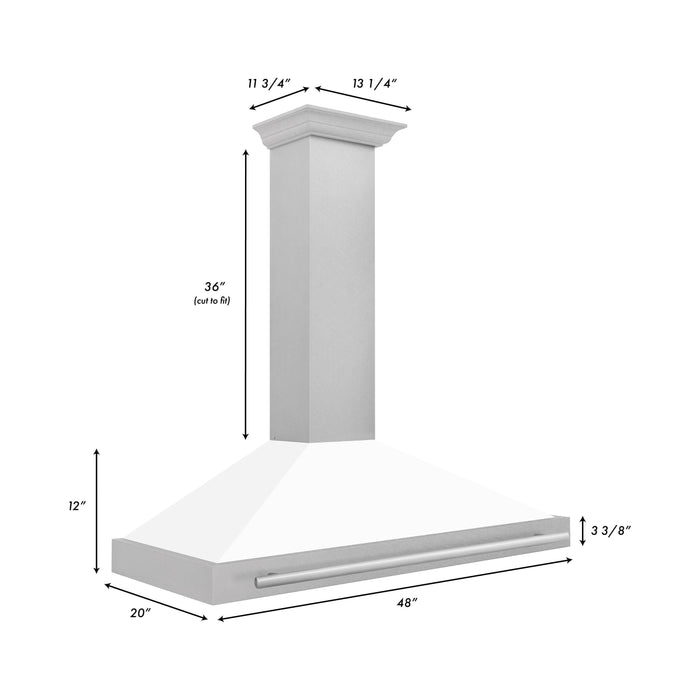 ZLINE 48 Inch DuraSnow® Stainless Steel Range Hood with White Matte Shell and Stainless Steel Handle, KB4SNX-WM-48