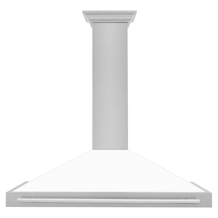 ZLINE 48 Inch DuraSnow® Stainless Steel Range Hood with White Matte Shell and Stainless Steel Handle, KB4SNX-WM-48