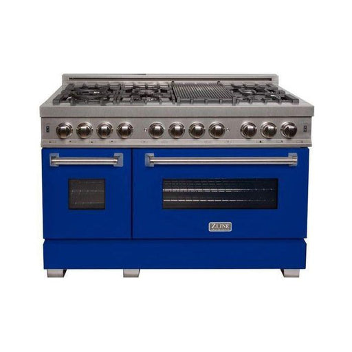 ZLINE 48-Inch Professional Dual Fuel Range In DuraSnow Stainless with Blue Matte Door RAS-BM-48