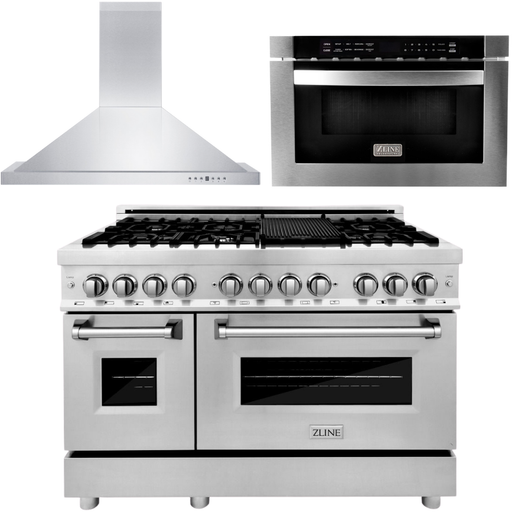 ZLINE Kitchen Appliance Packages ZLINE 48 Range, 48 Range Hood and Microwave Drawer Appliance Package