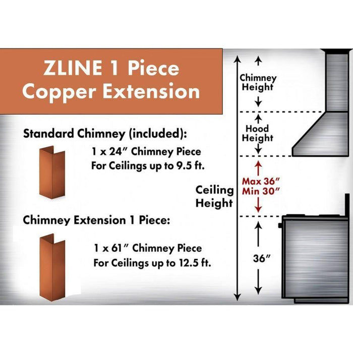 ZLINE Range Hood Accessories ZLINE 5 ft. Chimney Extension for Ceilings up to 12.5 ft., 8667C-E