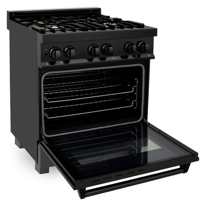 ZLINE Kitchen Appliance Packages ZLINE 5-Piece Appliance Package - 30-Inch Gas Range with Brass Burners, Refrigerator with Water Dispenser, Convertible Wall Mount Hood, Microwave Drawer, and 3-Rack Dishwasher in Black Stainless Steel (5KPRW-RGBRH30-MWDWV)