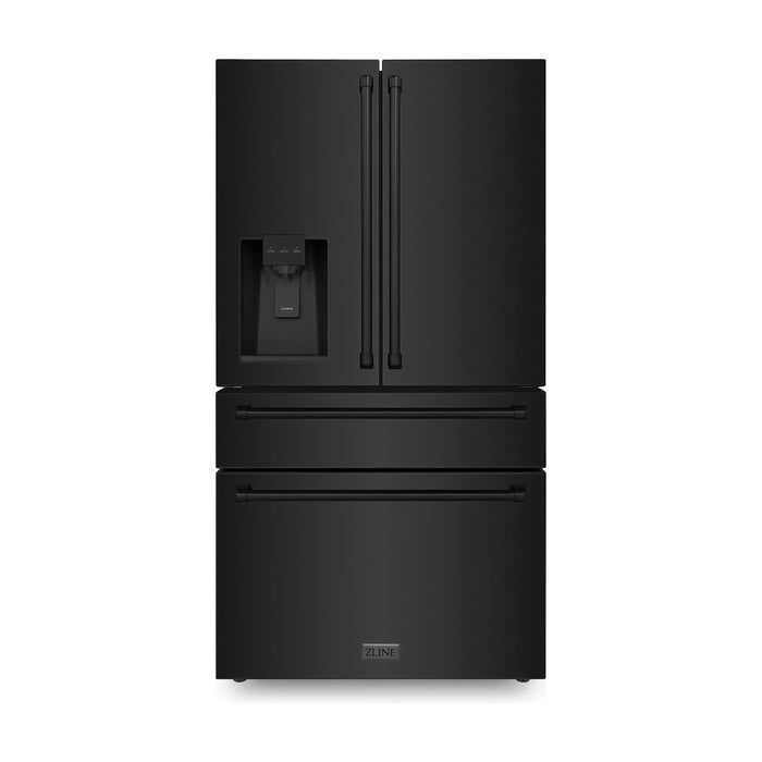 ZLINE 5-Piece Appliance Package - 30-Inch Gas Range with Brass Burners, Refrigerator with Water Dispenser, Convertible Wall Mount Hood, Microwave Drawer, and 3-Rack Dishwasher in Black Stainless Steel (5KPRW-RGBRH30-MWDWV)