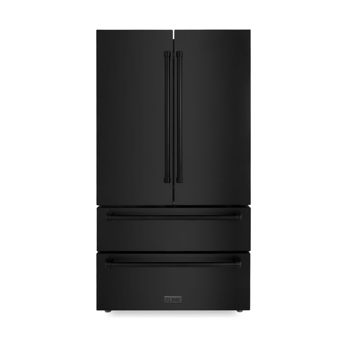 ZLINE 5-Piece Appliance Package - 36 In. Gas Rangetop, Range Hood, Refrigerator, Dishwasher and Double Wall Oven in Black Stainless Steel, 5KPR-RTBRH36-AWDDWV