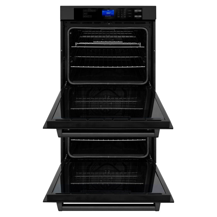 ZLINE 5-Piece Appliance Package - 36 In. Gas Rangetop, Range Hood, Refrigerator, Dishwasher and Double Wall Oven in Black Stainless Steel, 5KPR-RTBRH36-AWDDWV