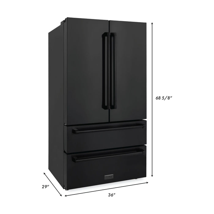 ZLINE 5-Piece Appliance Package - 36 In. Gas Rangetop, Range Hood, Refrigerator, Dishwasher and Wall Oven in Black Stainless Steel, 5KPR-RTBRH36-AWSDWV