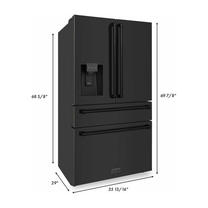 ZLINE Kitchen Appliance Packages ZLINE 5-Piece Appliance Package - 36-Inch Gas Range with Brass Burners, Refrigerator with Water Dispenser, Convertible Wall Mount Hood, Microwave Drawer, and 3-Rack Dishwasher in Black Stainless Steel (5KPRW-RGBRH36-MWDWV)