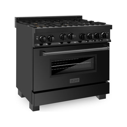 ZLINE Kitchen Appliance Packages ZLINE 5-Piece Appliance Package - 36-Inch Gas Range with Brass Burners, Refrigerator with Water Dispenser, Convertible Wall Mount Hood, Microwave Drawer, and 3-Rack Dishwasher in Black Stainless Steel (5KPRW-RGBRH36-MWDWV)