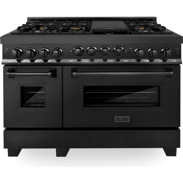 ZLINE Kitchen Appliance Packages ZLINE 5-Piece Appliance Package - 48 In. Gas Range, Range Hood, Refrigerator, Microwave and Dishwasher in Black Stainless Steel, 5KPR-RGBRH48-MWDWV