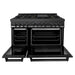 ZLINE 5-Piece Appliance Package - 48-Inch Gas Range, Refrigerator with Water Dispenser, Convertible Wall Mount Hood, Microwave Drawer, and 3-Rack Dishwasher in Black Stainless Steel (5KPRW-RGBRH48-MWDWV)