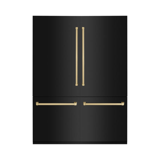 ZLINE Refrigerators ZLINE 60" Autograph 32.2 cu. ft. Built-in Refrigerator with Internal Water and Ice Dispenser in Black Stainless Steel with Champagne Bronze Accents, RBIVZ-BS-60-CB