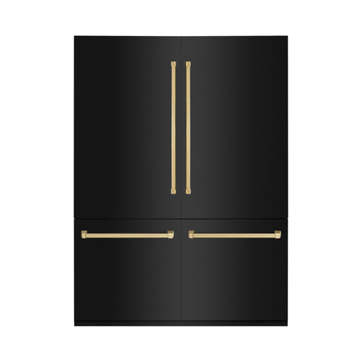 ZLINE 60" Autograph 32.2 cu. ft. Built-in Refrigerator with Internal Water and Ice Dispenser in Black Stainless Steel with Gold Accents, RBIVZ-BS-60-G