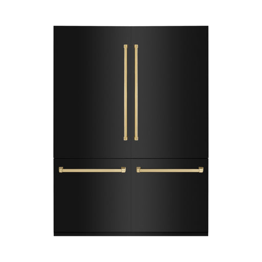 ZLINE Refrigerators ZLINE 60" Autograph 32.2 cu. ft. Built-in Refrigerator with Internal Water and Ice Dispenser in Black Stainless Steel with Gold Accents, RBIVZ-BS-60-G