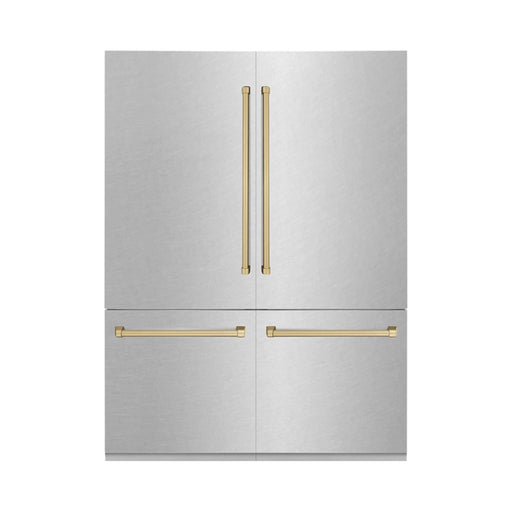 ZLINE Refrigerators ZLINE 60" Autograph 32.2 cu. ft. Built-In Refrigerator with Internal Water and Ice Dispenser in Fingerprint Resistant Stainless Steel with Champagne Bronze Accents, RBIVZ-SN-60-CB