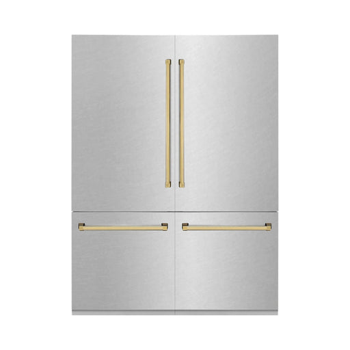 ZLINE 60" Autograph 32.2 cu. ft. Built-In Refrigerator with Internal Water and Ice Dispenser in Fingerprint Resistant Stainless Steel with Gold Accents, RBIVZ-SN-60-G