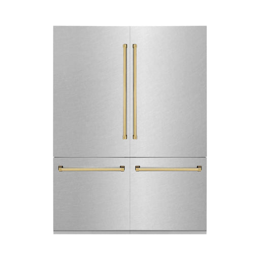 ZLINE Refrigerators ZLINE 60" Autograph 32.2 cu. ft. Built-In Refrigerator with Internal Water and Ice Dispenser in Fingerprint Resistant Stainless Steel with Gold Accents, RBIVZ-SN-60-G