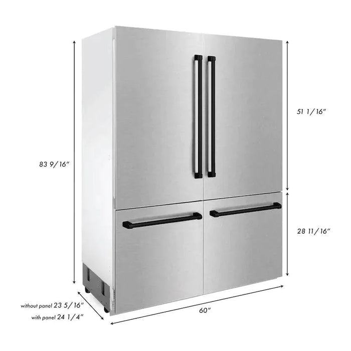 ZLINE 60" Autograph 32.2 cu. ft. Built-In Refrigerator with Internal Water and Ice Dispenser in Fingerprint Resistant Stainless Steel with Matte Black Accents, RBIVZ-SN-60-MB