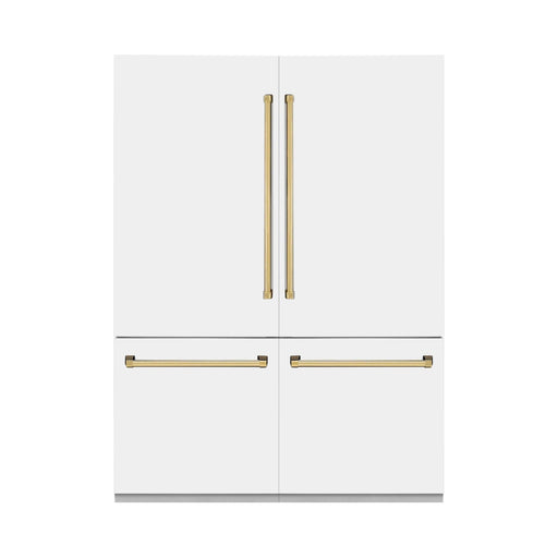 ZLINE Refrigerators ZLINE 60 In. 32.2 cu. ft. Built-In Refrigerator with Internal Water and Ice Dispenser in White Matte with Champagne Bronze Accents, RBIVZ-WM-60-CB