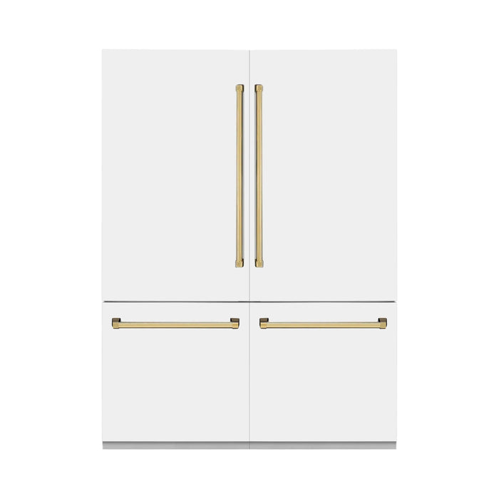 ZLINE 60 In. 32.2 cu. ft. Built-In Refrigerator with Internal Water and Ice Dispenser in White Matte with Gold Accents, RBIVZ-WM-60-G