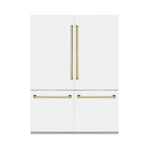 ZLINE Refrigerators ZLINE 60 In. 32.2 cu. ft. Built-In Refrigerator with Internal Water and Ice Dispenser in White Matte with Gold Accents, RBIVZ-WM-60-G