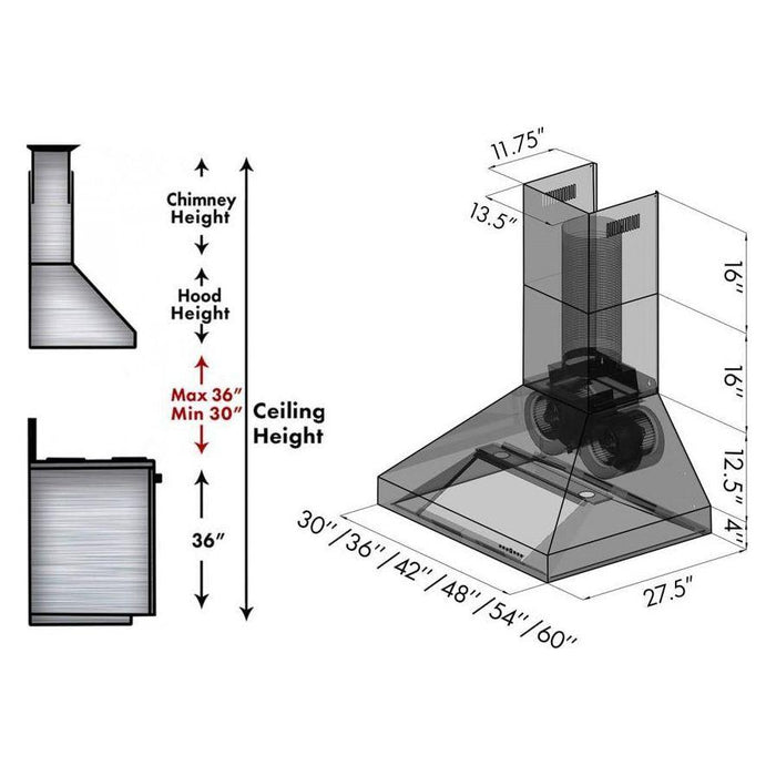 ZLINE 60 in. Ducted Wall Mount Range Hood In Outdoor Approved Stainless Steel 697-304-60