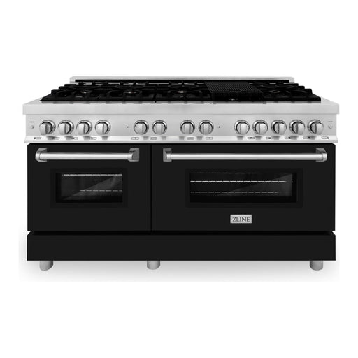 ZLINE 60 In. Professional Dual Fuel Range in Stainless Steel with Black Matte Door, RA-BLM-60