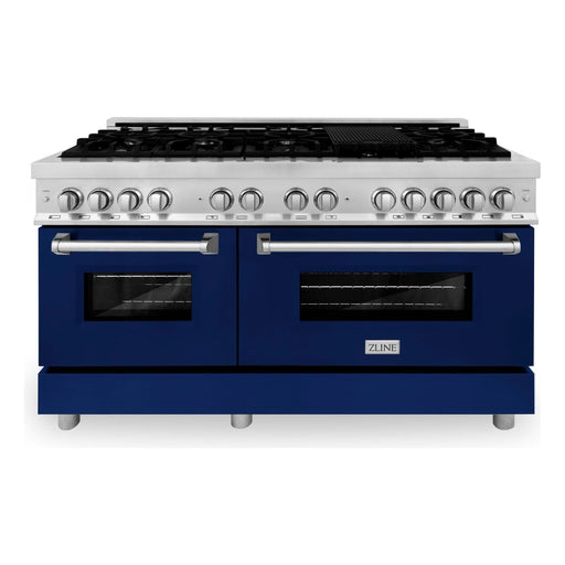 ZLINE 60 In. Professional Dual Fuel Range in Stainless Steel with Blue Gloss Door, RA-BG-60