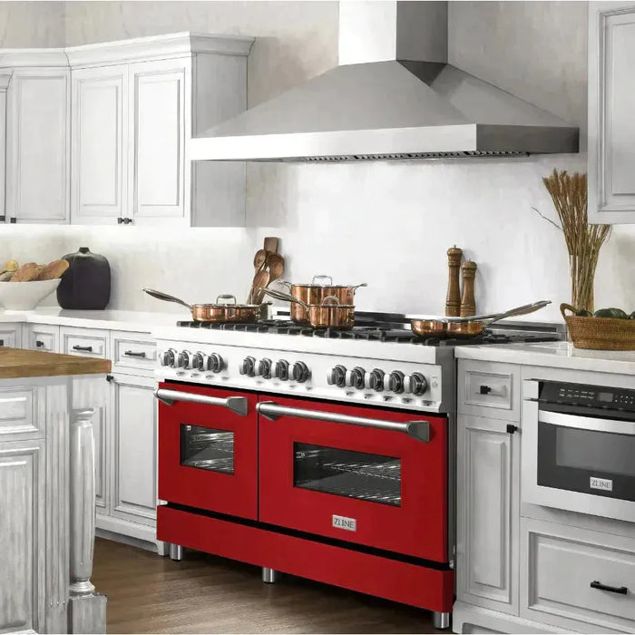 ZLINE 60 In. Professional Dual Fuel Range in Stainless Steel with Red Gloss Door, RA-RG-60