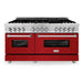 ZLINE 60 In. Professional Dual Fuel Range in Stainless Steel with Red Gloss Door, RA-RG-60