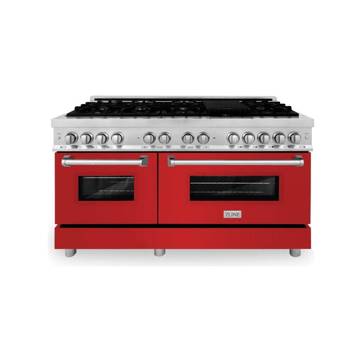 ZLINE 60 In. Professional Dual Fuel Range in Stainless Steel with Red Matte Door, RA-RM-60