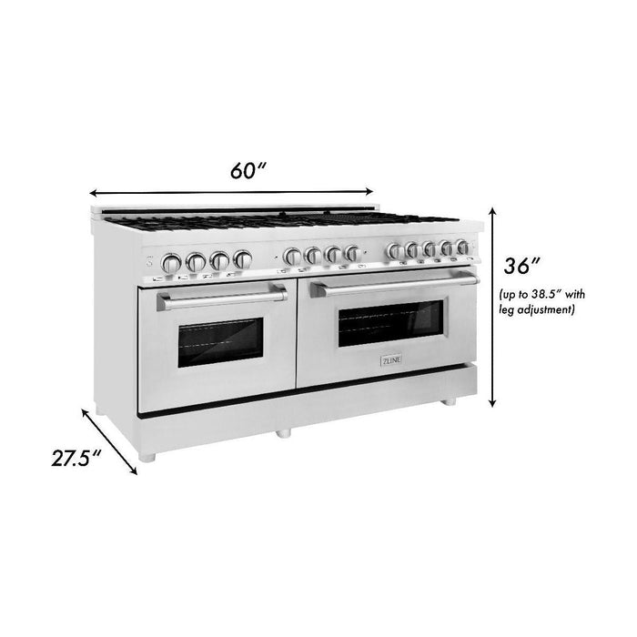 ZLINE 60 in. Professional Gas Burner and 7.4 cu. ft. Electric Oven In Stainless Steel RA60