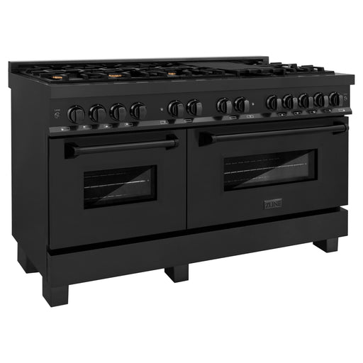 ZLINE 60 in. Professional Gas Burner and 7.6 cu. ft. Electric Oven In Black Stainless Steel with Brass Burners RAB-60