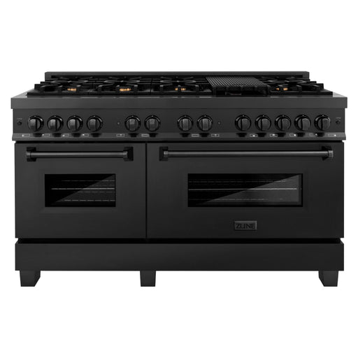 ZLINE Ranges ZLINE 60 in. Professional Gas Burner and 7.6 cu. ft. Electric Oven In Black Stainless Steel with Brass Burners RAB-60