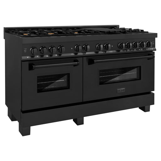 ZLINE Ranges ZLINE 60 in. Professional Gas Burner and 7.6 cu. ft. Electric Oven In Black Stainless Steel with Brass Burners RAB-60