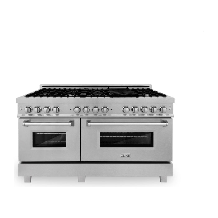 ZLINE 60 in. Professional Gas Burner and 7.6 cu. ft. Electric Oven in DuraSnow® Stainless, RAS-SN-60