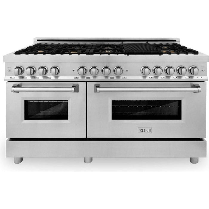 ZLINE 60 in. Professional Gas Burner with Brass Burners and 7.6 cu. ft. Electric Oven In Stainless Steel RA-BR-60