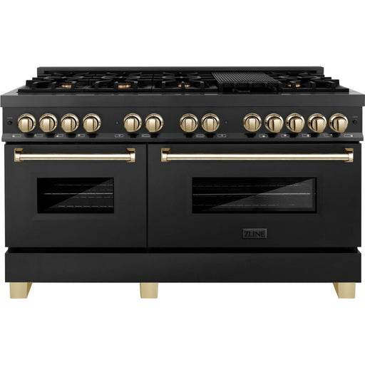 ZLINE 60 Inch Autograph Edition Dual Fuel Range In Black Stainless Steel with Gold Accents RABZ-60-G