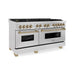 ZLINE 60 Inch Autograph Edition Dual Fuel Range in DuraSnow Stainless Steel with Champagne Bronze Accents, RASZ-SN-60-CB