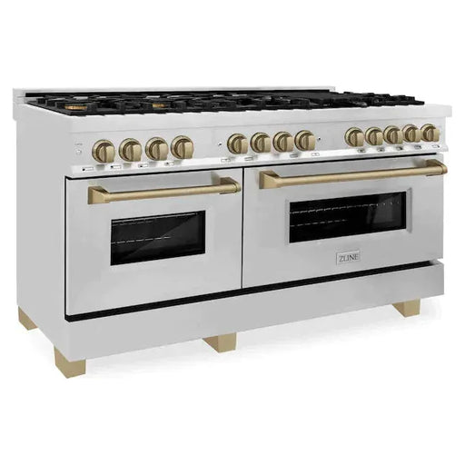 ZLINE 60 Inch Autograph Edition Dual Fuel Range In Stainless Steel with Champagne Bronze Accents RAZ-60-CB