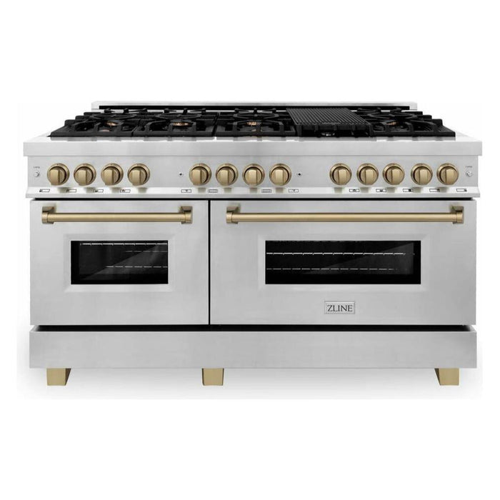 ZLINE 60 Inch Autograph Edition Dual Fuel Range In Stainless Steel with Champagne Bronze Accents RAZ-60-CB